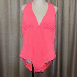 Sol Borne Coral Pink Orange Halter Style One Piece Swimsuit Womens 3X